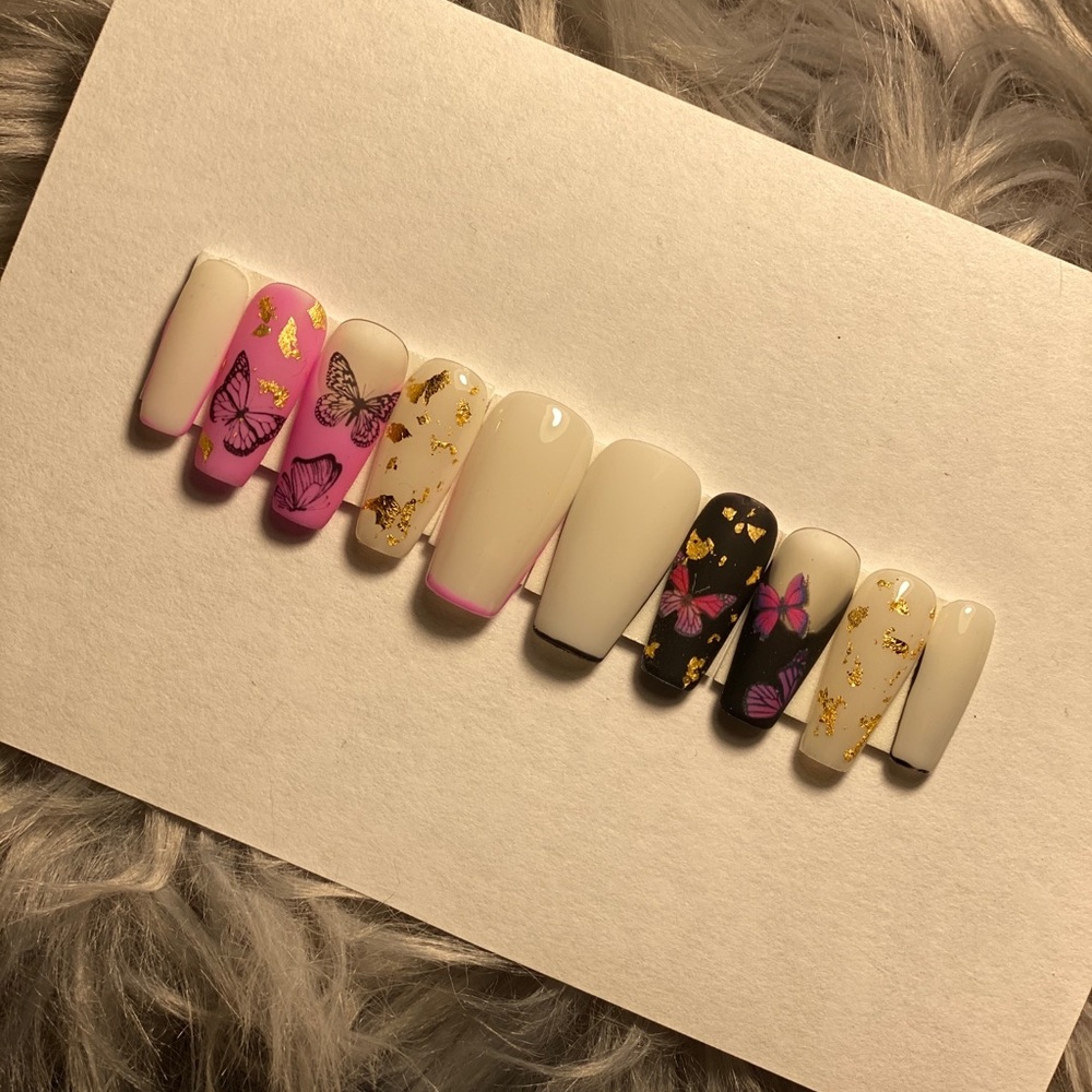 Black & Pink Butterfly Press on Nails